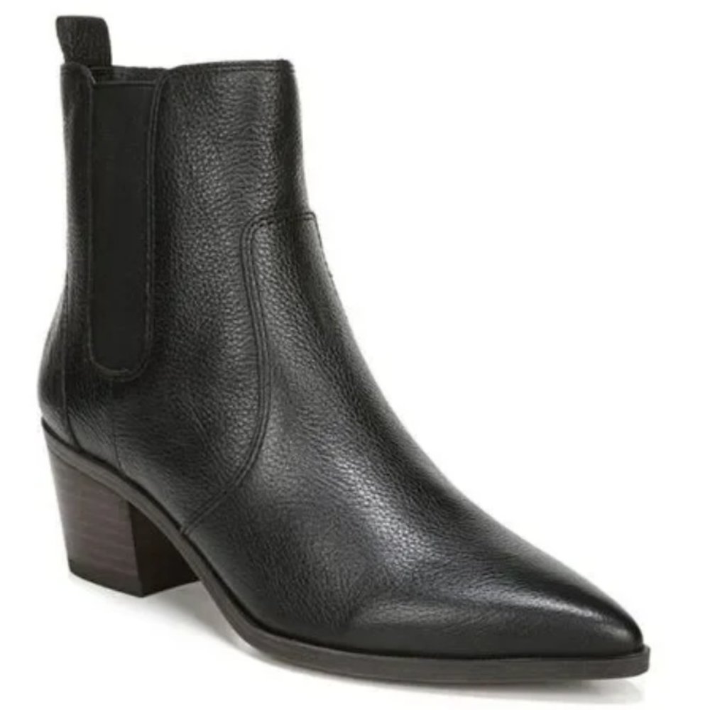 FRANCO SARTO Womens Black Pull Tab Sager Toe Block Heel Leather Booties 8